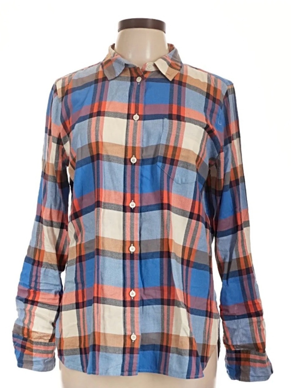 J Crew Casual Plaid Button-Up Shirt in Blue and Orange